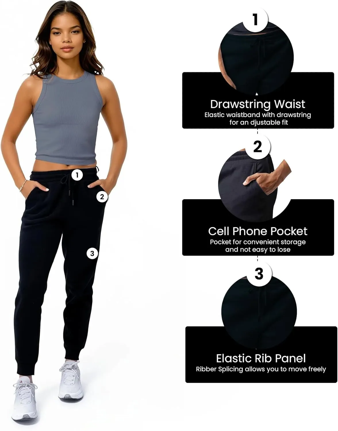 3 Pack Sweatpants Women, Cozy Womens Sweatpants, Fleece Womens Yoga Joggers (Available in Plus)