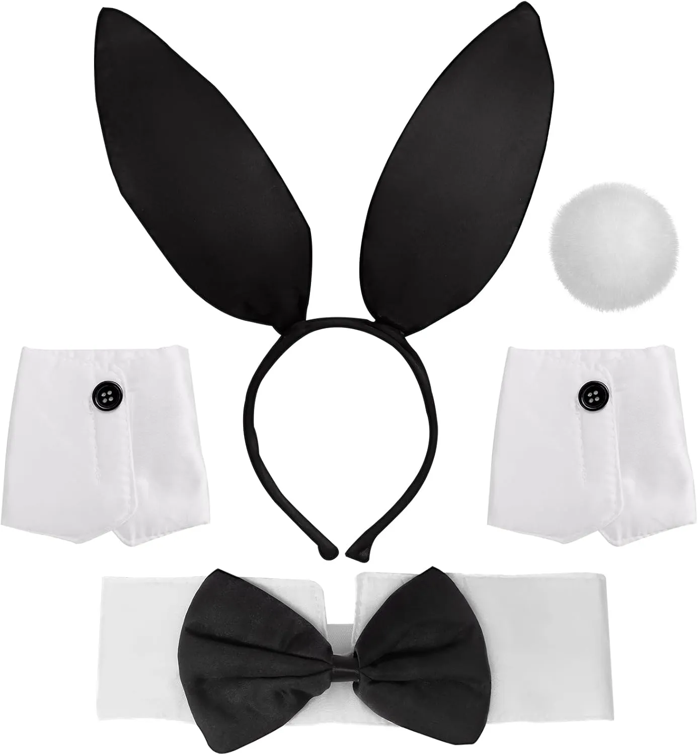 5-Piece Bunny Costume Accessory Set - Rabbit Ears Headband, Bow Tie, Cuffs, and Tail