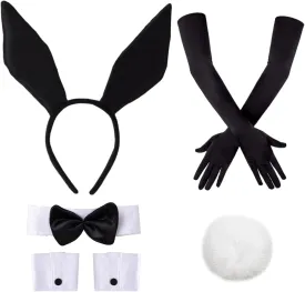 7pcs Easter Halloween women's Bunny Set bunny ears lace up cuffs Bunny tail gloves for women role play party gifts