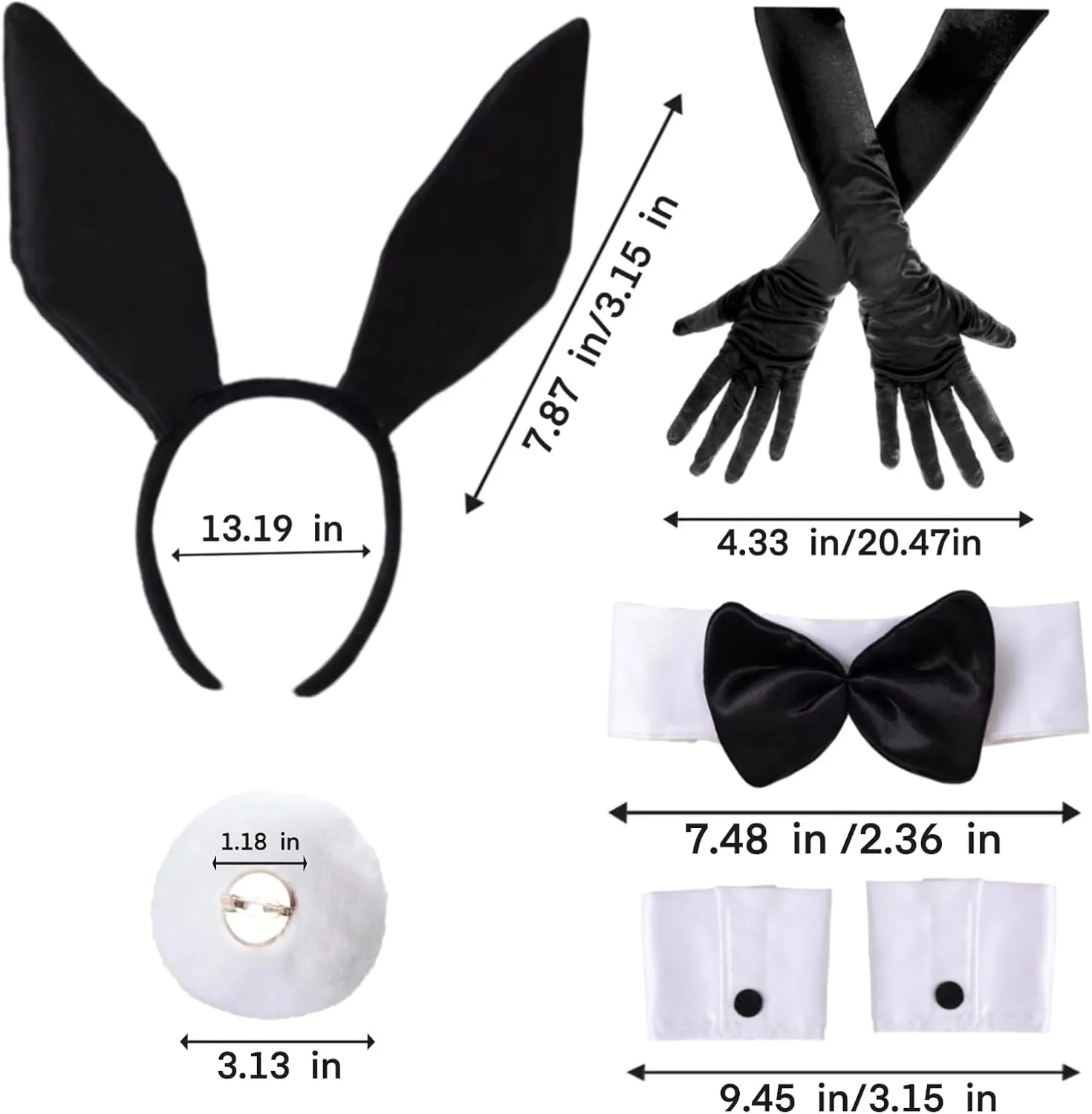 7pcs Easter Halloween women's Bunny Set bunny ears lace up cuffs Bunny tail gloves for women role play party gifts
