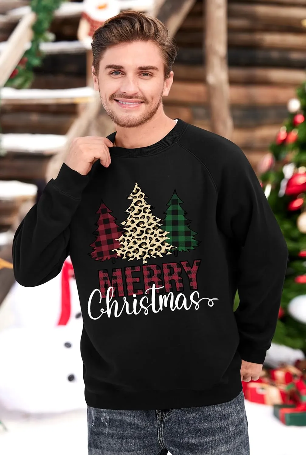 Arvilhill Mens Fleece Christmas Raglan Sweatshirt Retro Classic Funny Graphic Pullover (S-XXL)
