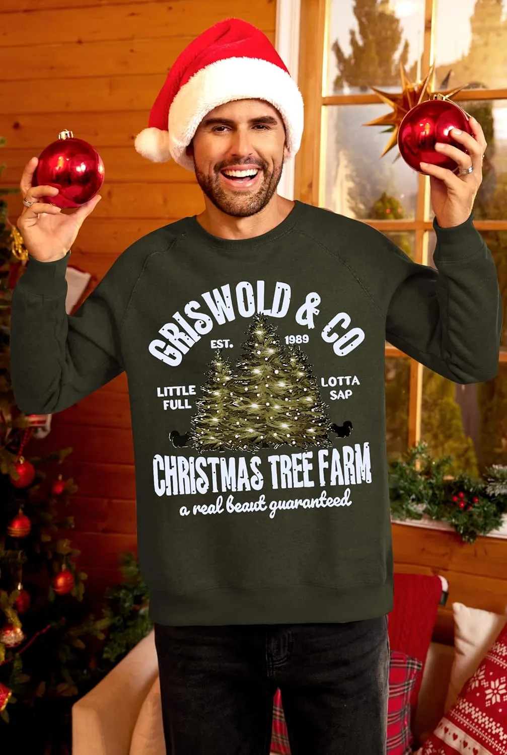 Arvilhill Mens Fleece Christmas Raglan Sweatshirt Retro Classic Funny Graphic Pullover (S-XXL)