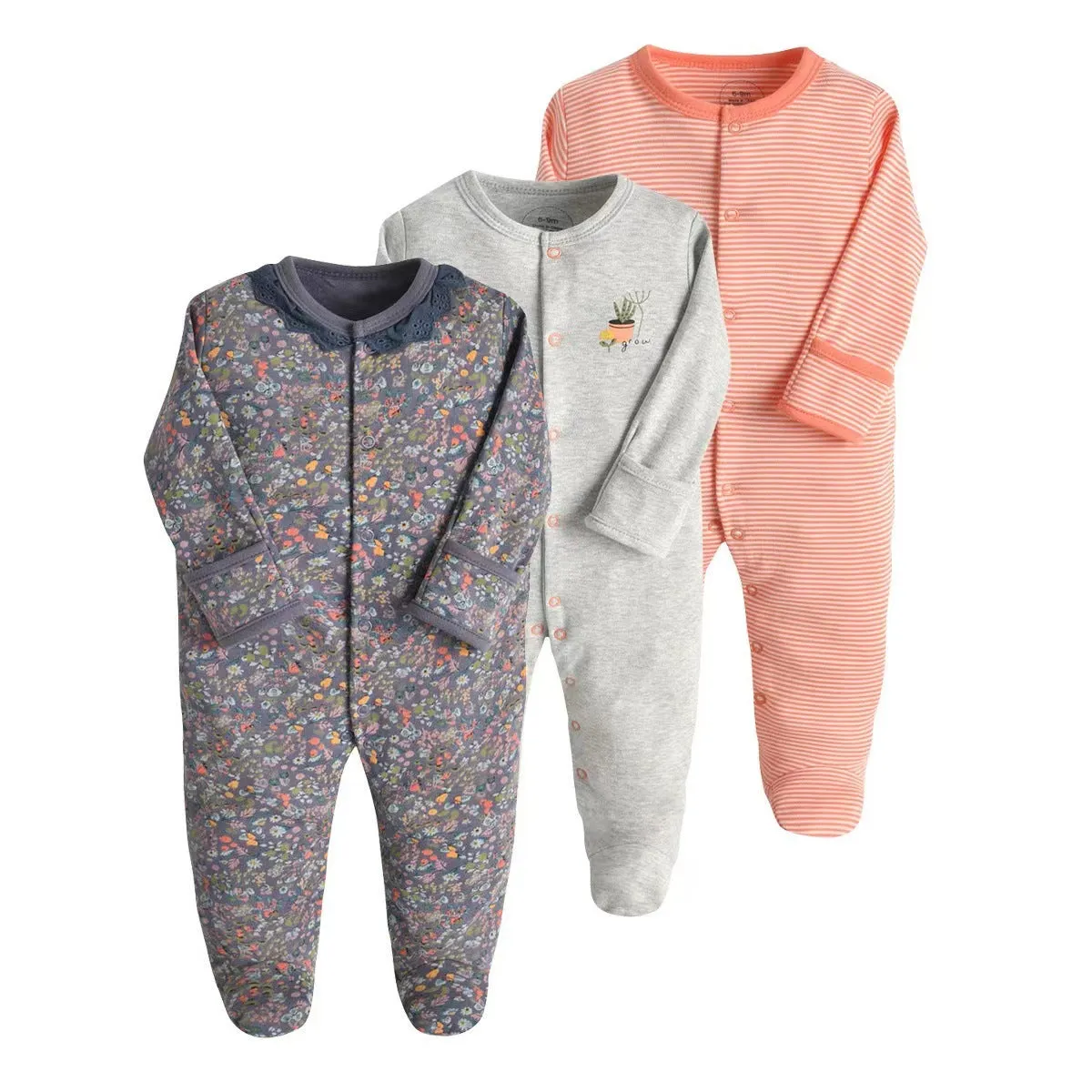 Baby Girls 3-Pack Sleep 'N Play Footies Multi Pack
