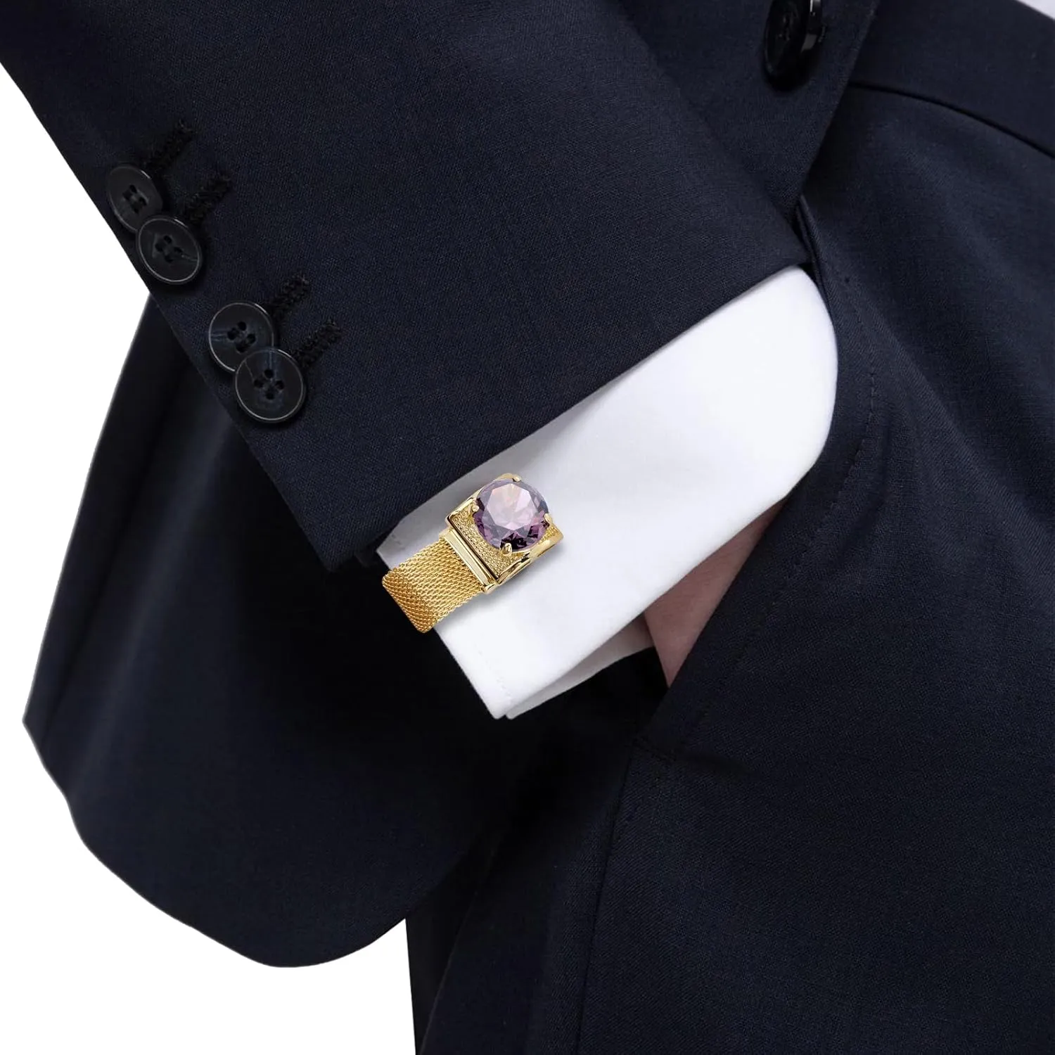 Birthstone Gold Tone Cufflinks for Men with Chain Shirt cuff links Wedding Business Birthday Christmas Gifts for Men