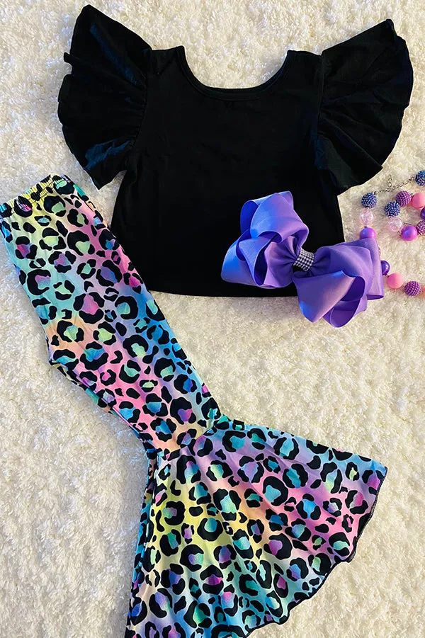 Black & multicolor cheetah 2pc set XCH0666-15H