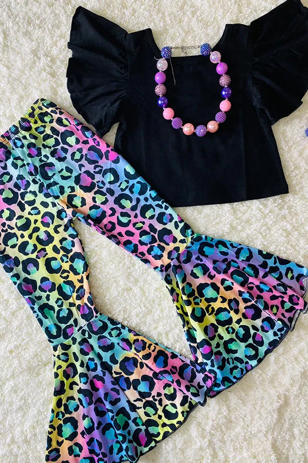 Black & multicolor cheetah 2pc set XCH0666-15H