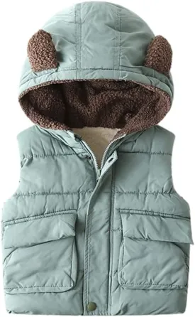 Boy Girl Hooded Warm Puffer Vest Outerwear Soft Flannel Lined Insulation Waistcoat Sleeveless Jacket Padded Warm Coat