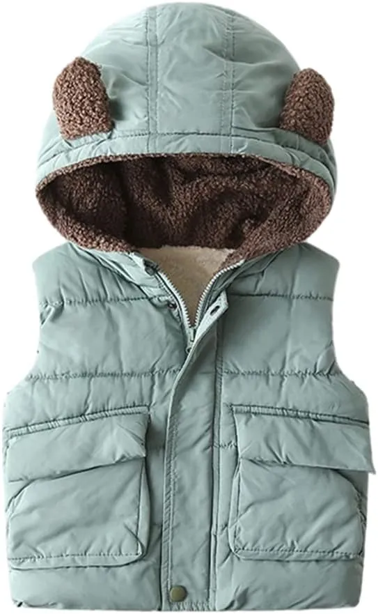 Boy Girl Hooded Warm Puffer Vest Outerwear Soft Flannel Lined Insulation Waistcoat Sleeveless Jacket Padded Warm Coat