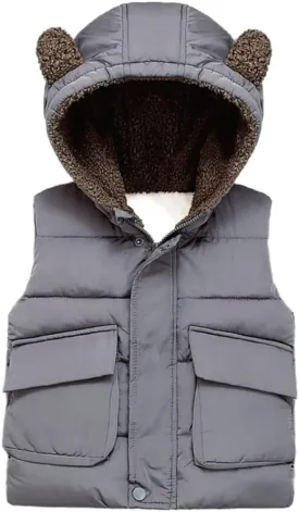 Boy Girl Hooded Warm Puffer Vest Outerwear Soft Flannel Lined Insulation Waistcoat Sleeveless Jacket Padded Warm Coat