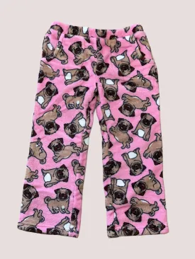 Candy Pink Girls Fleece Pajama Pants in Pug Dog Pattern