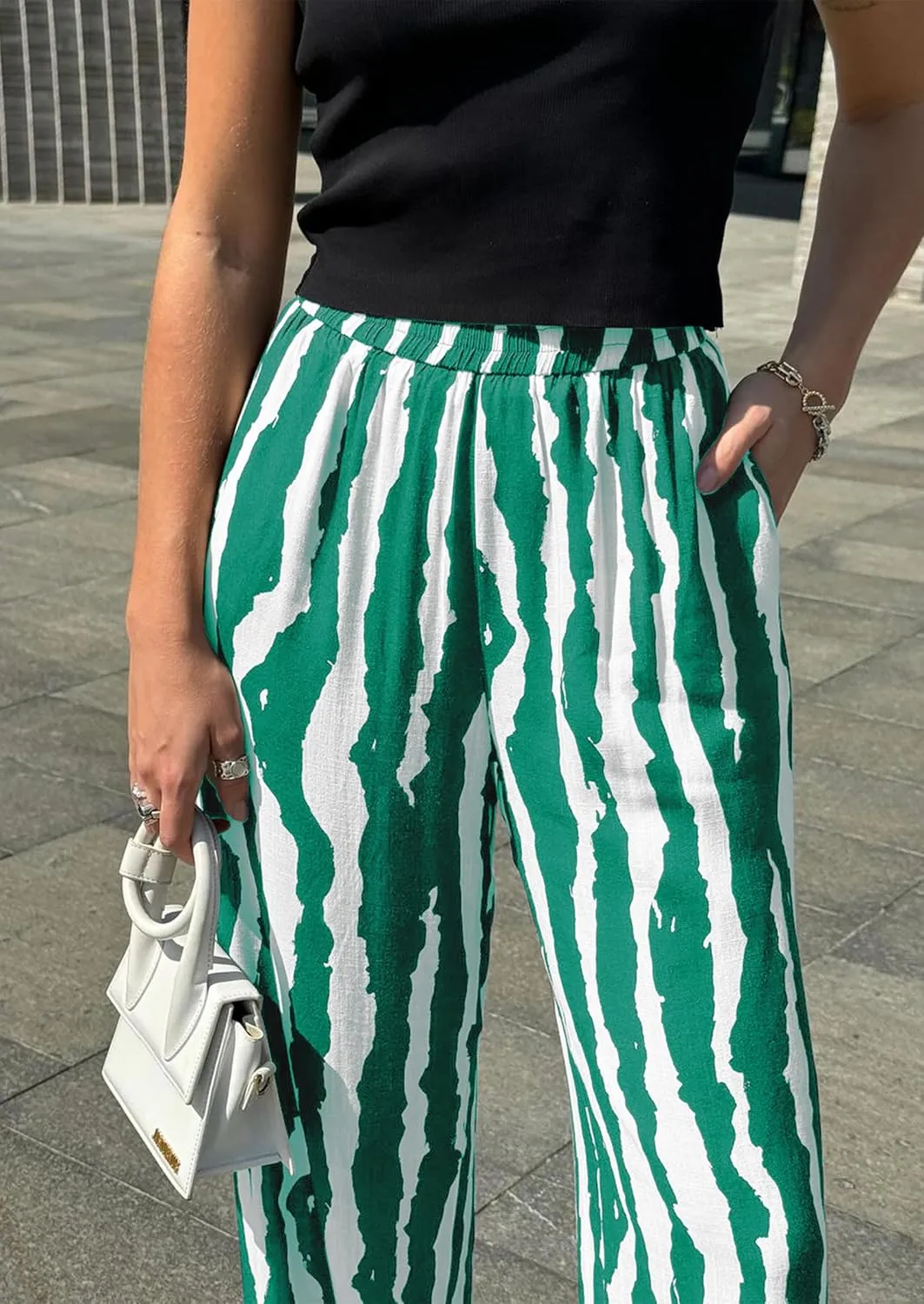 CCTOO Striped Wide Leg Pants for Women Summer 2025 Palazzo Pants for Women Casual Low Waist Lounge Pants with Pockets