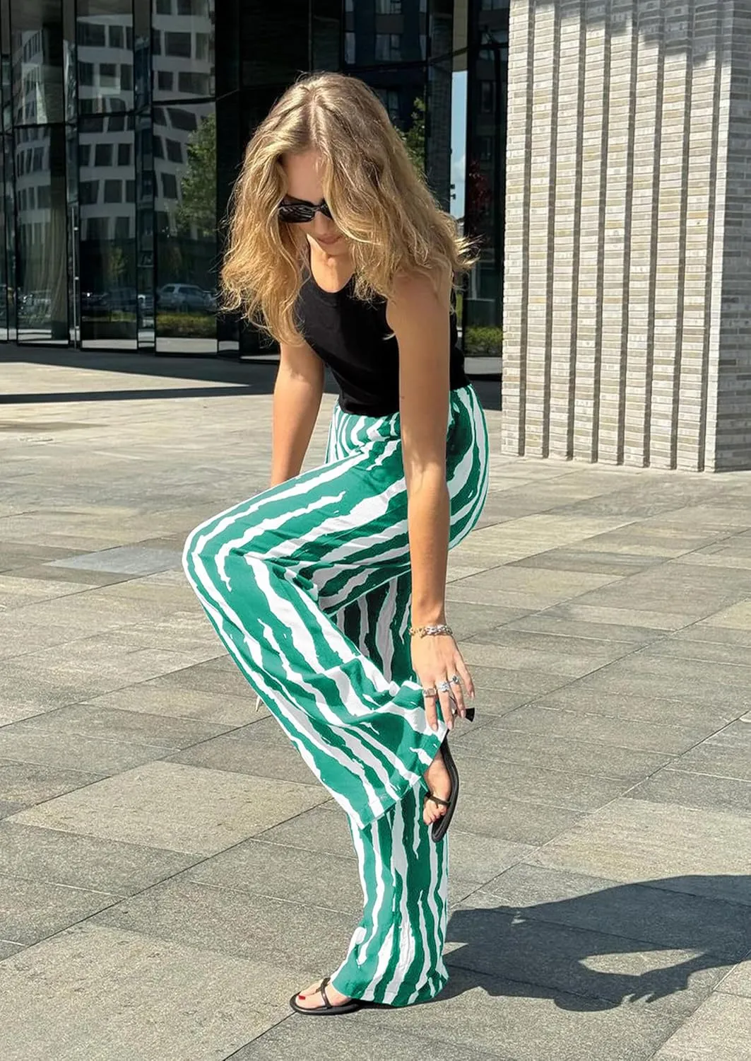 CCTOO Striped Wide Leg Pants for Women Summer 2025 Palazzo Pants for Women Casual Low Waist Lounge Pants with Pockets