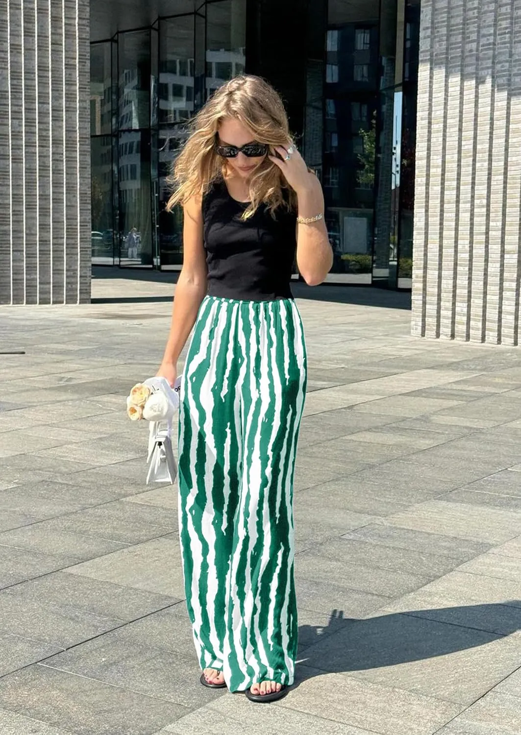 CCTOO Striped Wide Leg Pants for Women Summer 2025 Palazzo Pants for Women Casual Low Waist Lounge Pants with Pockets