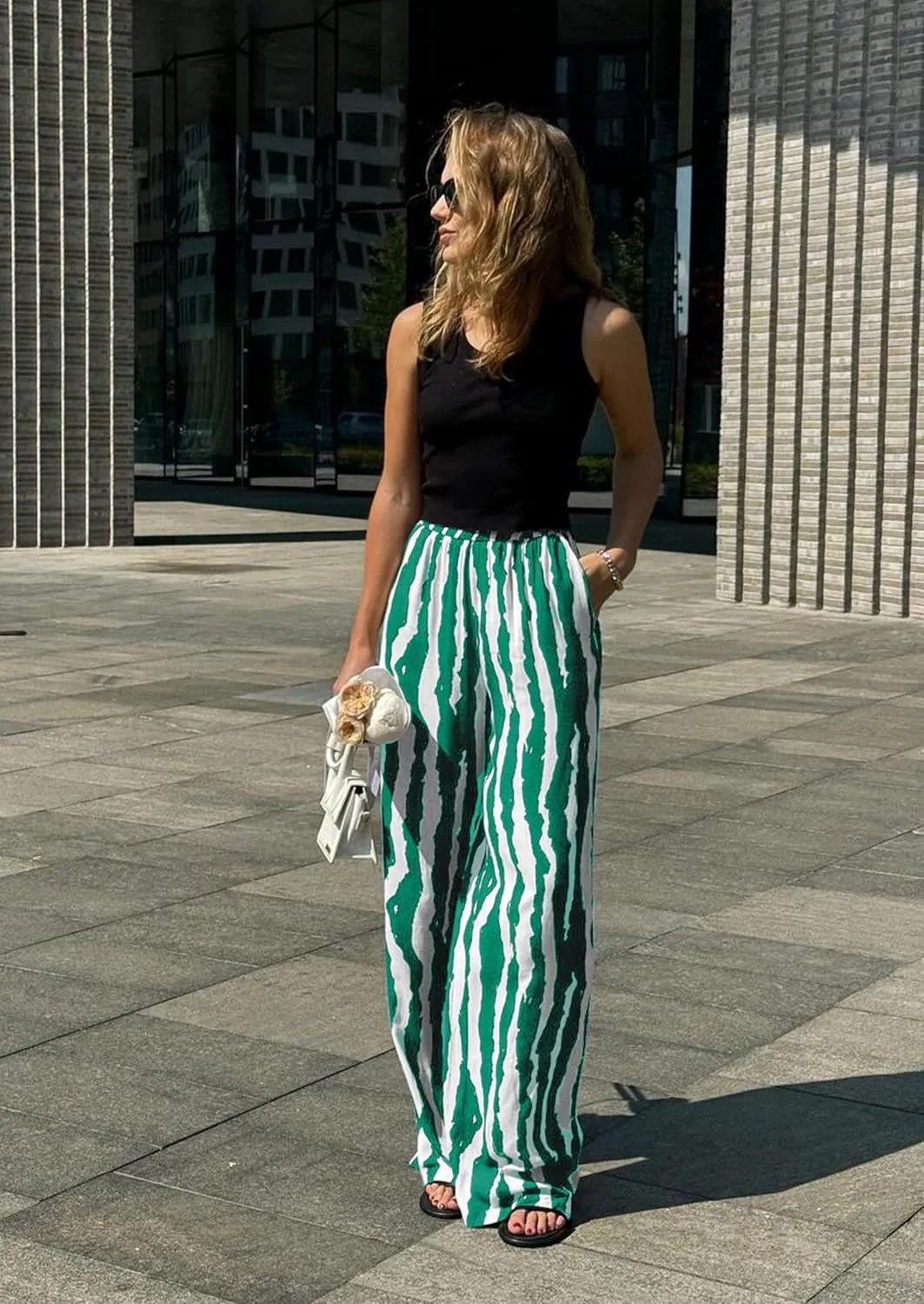 CCTOO Striped Wide Leg Pants for Women Summer 2025 Palazzo Pants for Women Casual Low Waist Lounge Pants with Pockets