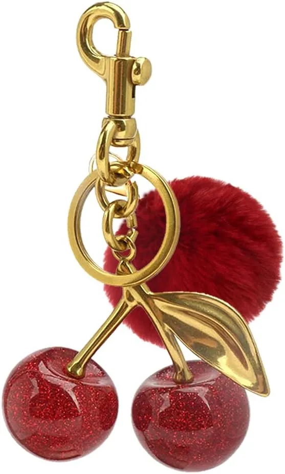 Cherry Keychain and Bag Charm - Cherry Accessories for Handbag, Purse - Gift for Women