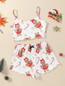 Christmas Gingerbread Pajama Set Holiday Cami & Shorts