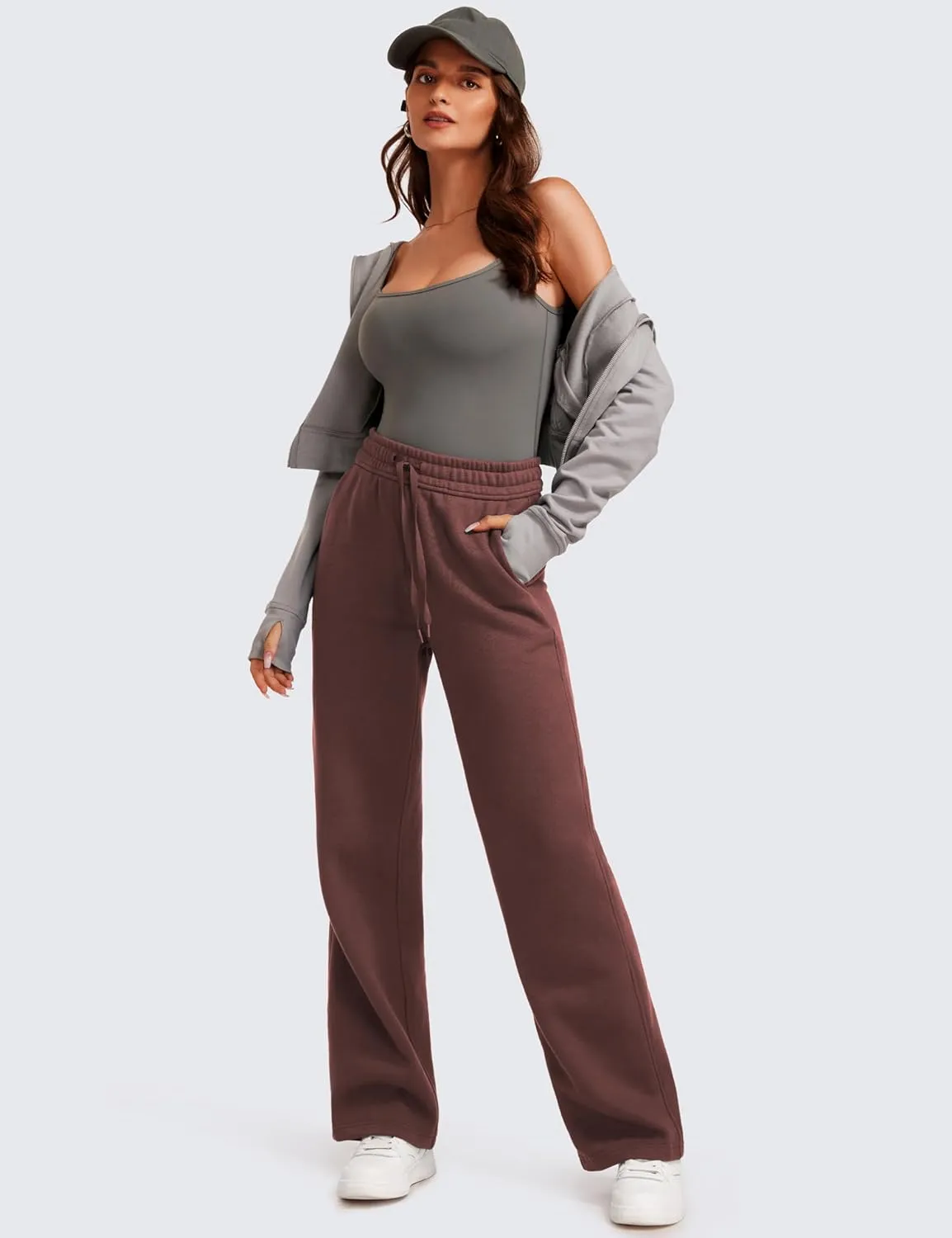 CRZ YOGA Cotton Fleece Lined Sweatpants Women 30" Straight Leg Casual Lounge Sweat Pants for Women