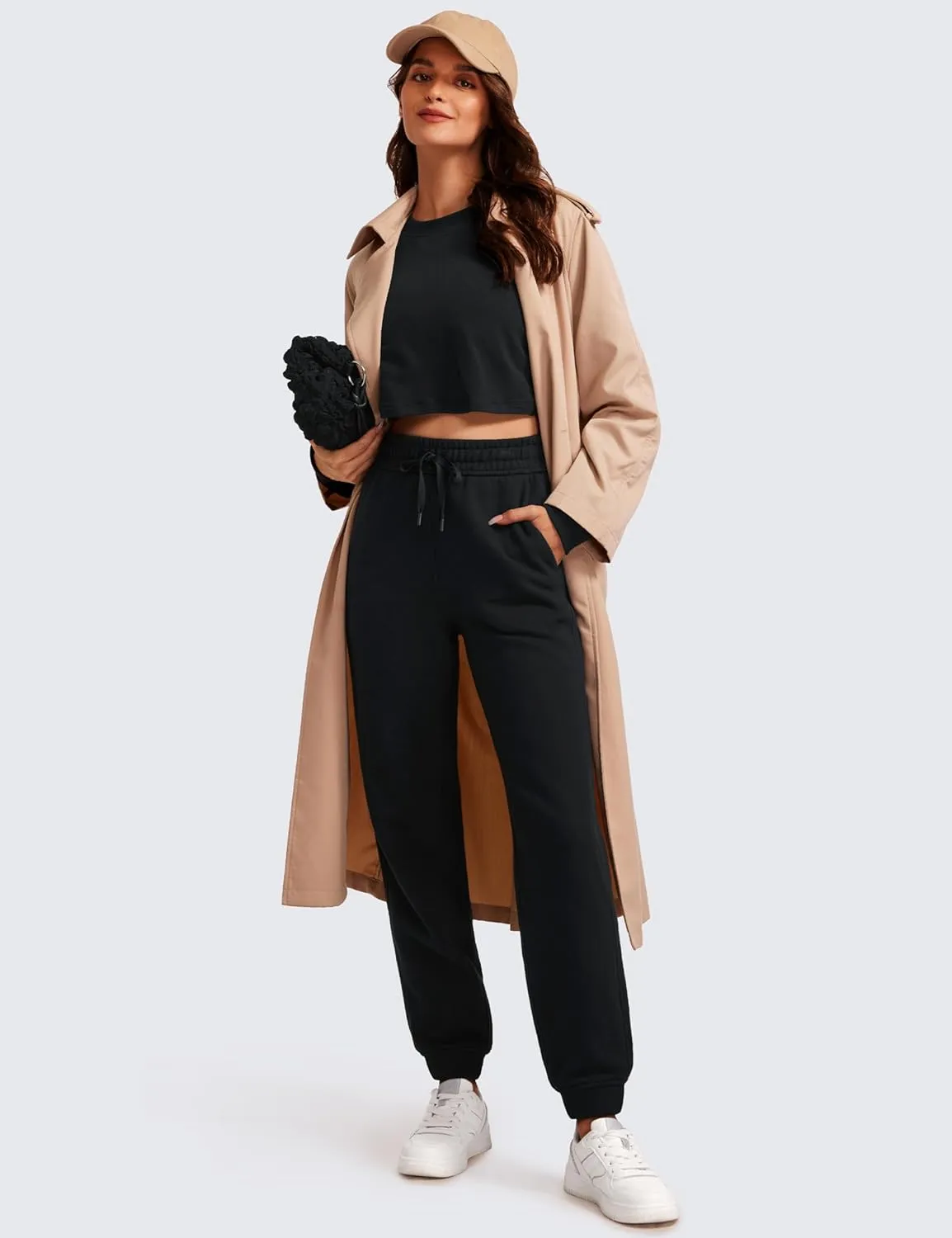 CRZ YOGA Cotton Fleece Lined Sweatpants Women High Waisted Warm Casual Lounge Jogger Pants with Pockets