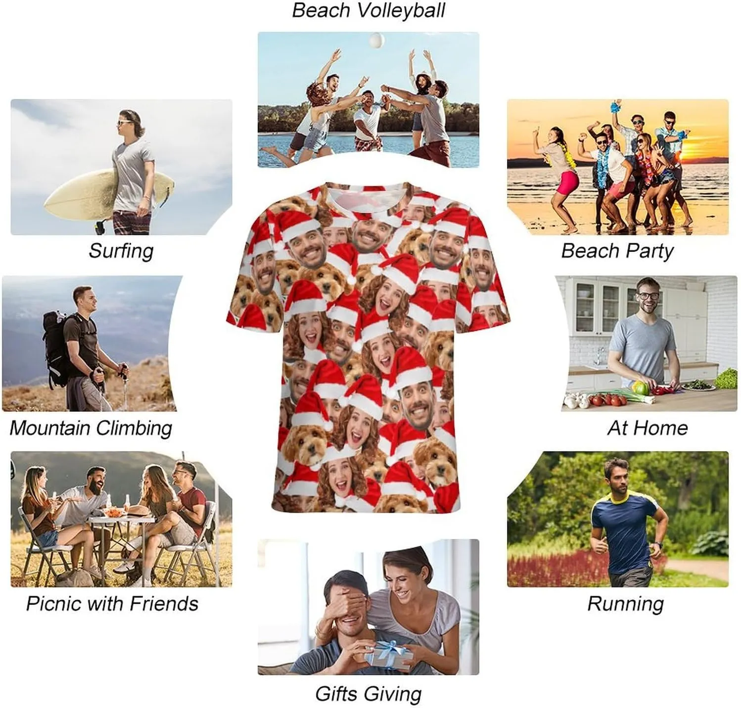 Custom Christmas Shirts for Men Women Family Matching Funny Faces Print Santa T-Shirts Personalized Tees