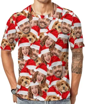 Custom Christmas Shirts for Men Women Family Matching Funny Faces Print Santa T-Shirts Personalized Tees