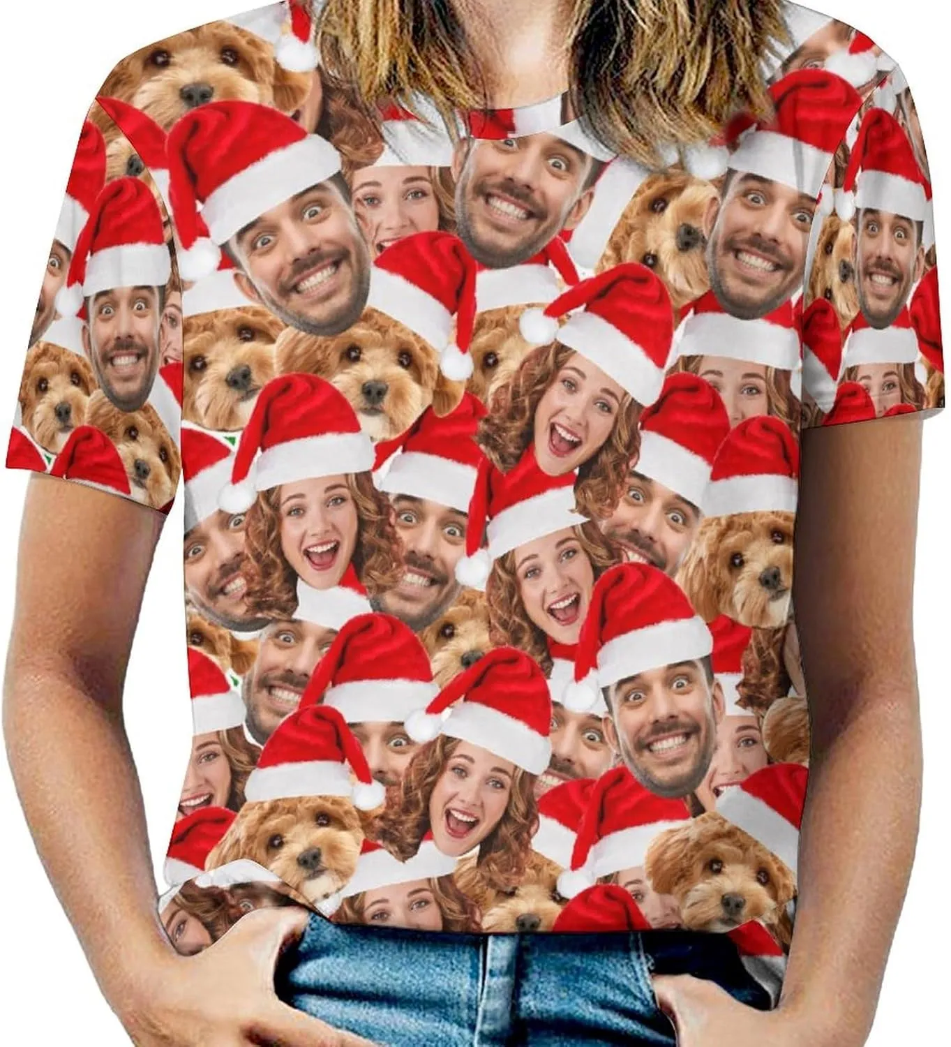 Custom Christmas Shirts for Men Women Family Matching Funny Faces Print Santa T-Shirts Personalized Tees