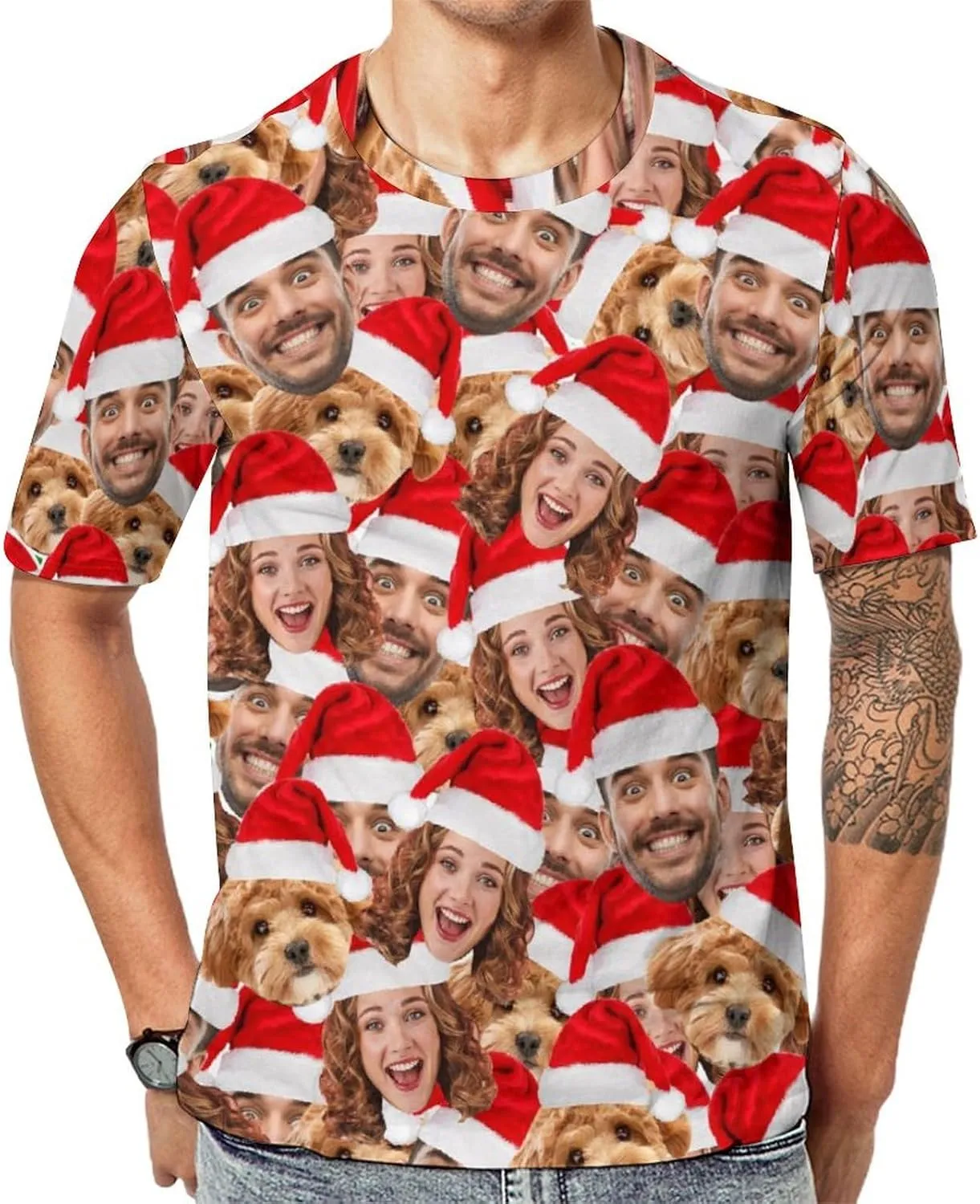 Custom Christmas Shirts for Men Women Family Matching Funny Faces Print Santa T-Shirts Personalized Tees