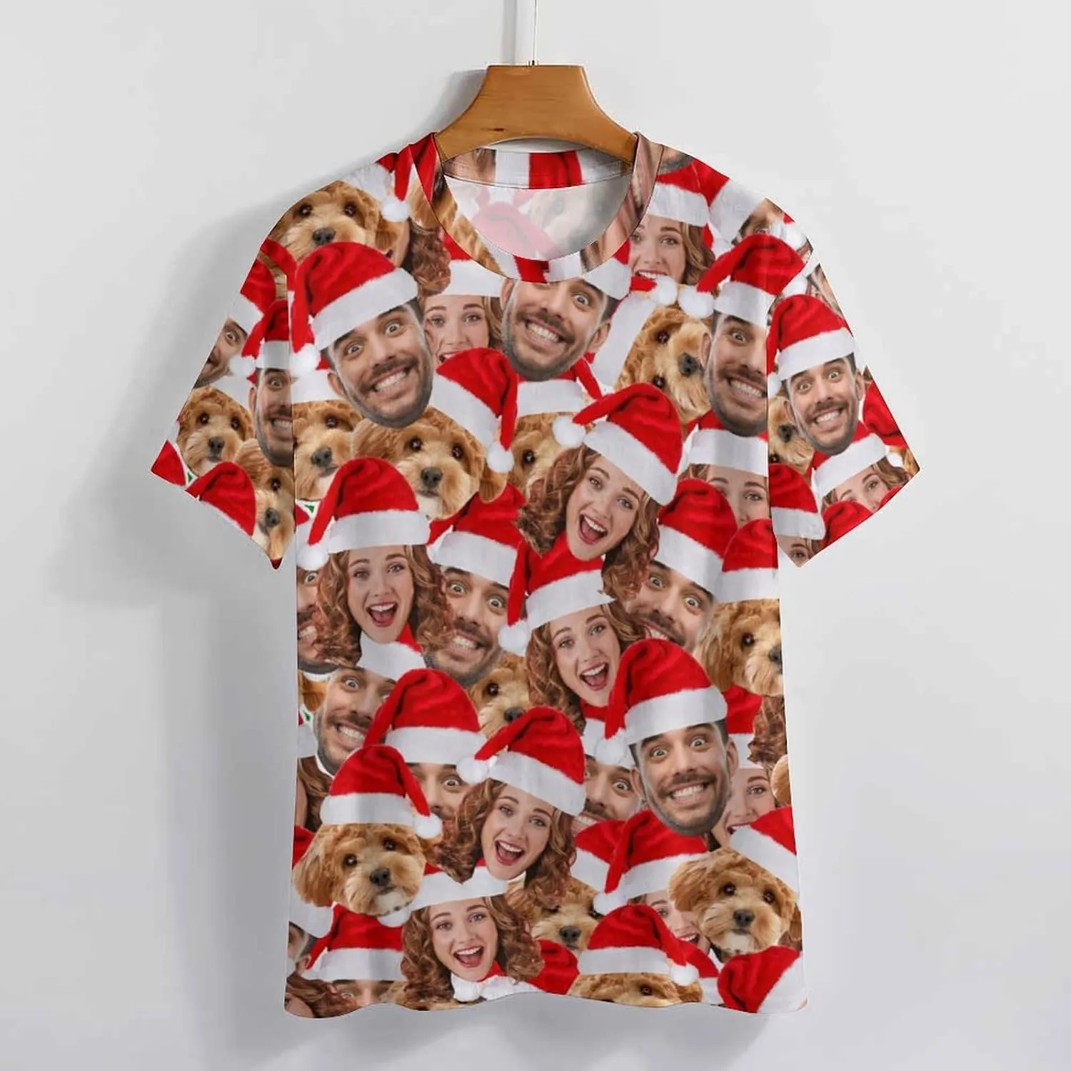 Custom Christmas Shirts for Men Women Family Matching Funny Faces Print Santa T-Shirts Personalized Tees