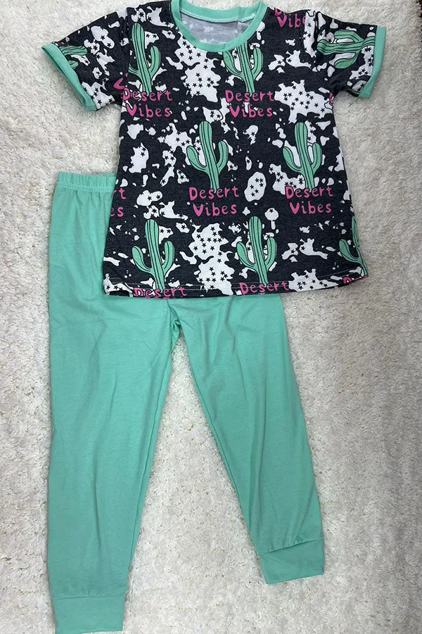 DLH0923-35 "Desert Vibes" &  cactus print 2pc short sleeve pajama set