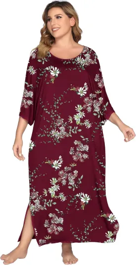 Ekouaer Women's Nightgown Short Sleeve Sleepshirt Long Loungewear Casual Maxi Lounge Dress House Dresses with Pockets