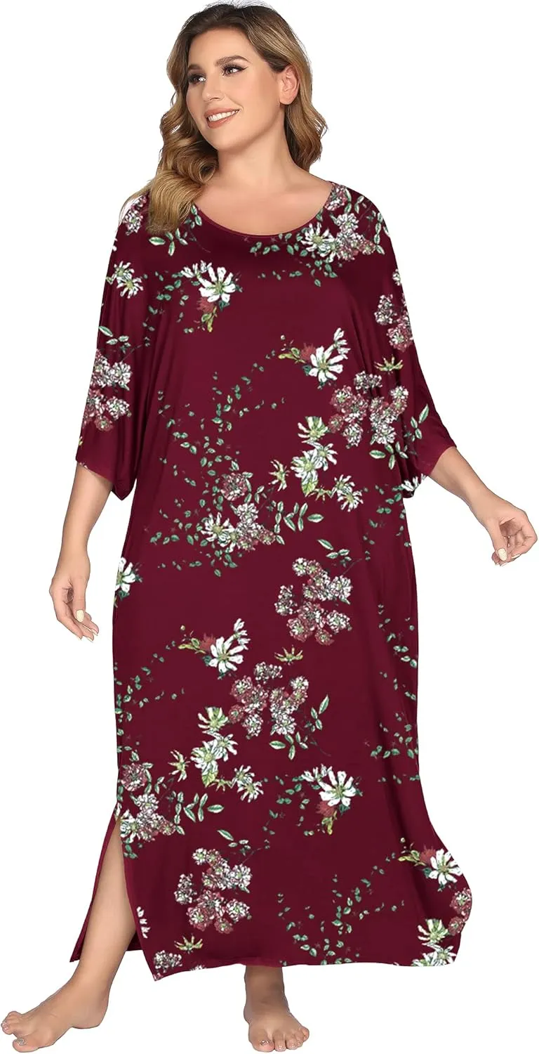 Ekouaer Women's Nightgown Short Sleeve Sleepshirt Long Loungewear Casual Maxi Lounge Dress House Dresses with Pockets
