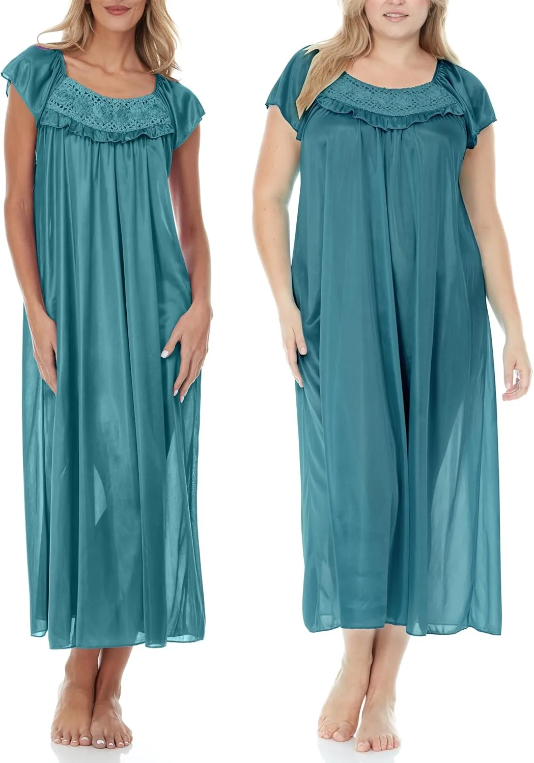 Ezi Satin Silk Nightgown For Women - Soft & Breathable Womens Sleepwear- Sexy Short Sleeves Womens Sleepwear, M - Plus Size