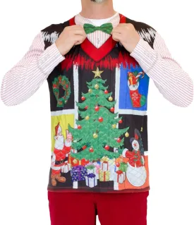Faux Real Men's 3D Photo-Realistic Ugly Christmas Sweater Long Sleeve T-Shirt