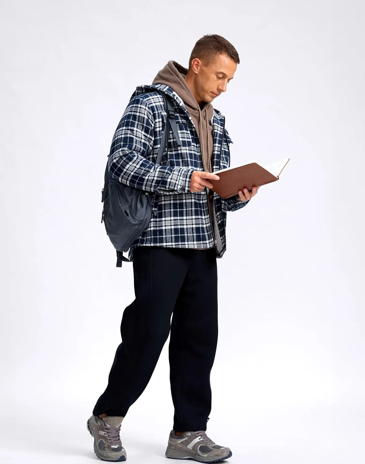 G Gradual Men's Flannel Jacket Fleece Sherpa Lined Hoodies Zip Up Plaid Shirt Warm Winter Jackets for Men with Zipper Pockets