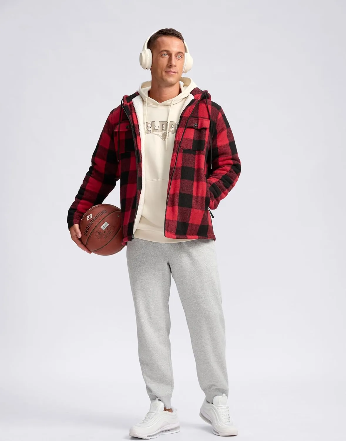 G Gradual Men's Flannel Jacket Fleece Sherpa Lined Hoodies Zip Up Plaid Shirt Warm Winter Jackets for Men with Zipper Pockets
