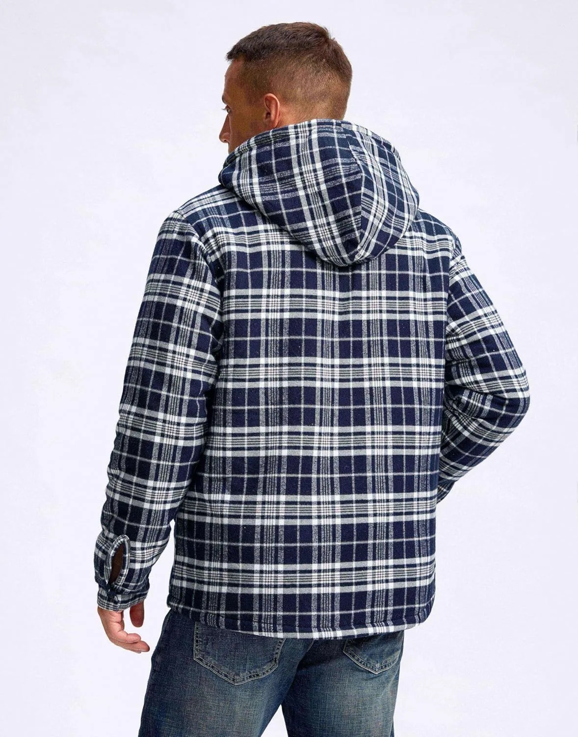 G Gradual Men's Flannel Jacket Fleece Sherpa Lined Hoodies Zip Up Plaid Shirt Warm Winter Jackets for Men with Zipper Pockets