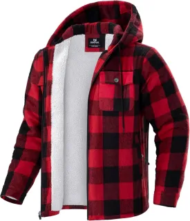 G Gradual Men's Flannel Jacket Fleece Sherpa Lined Hoodies Zip Up Plaid Shirt Warm Winter Jackets for Men with Zipper Pockets