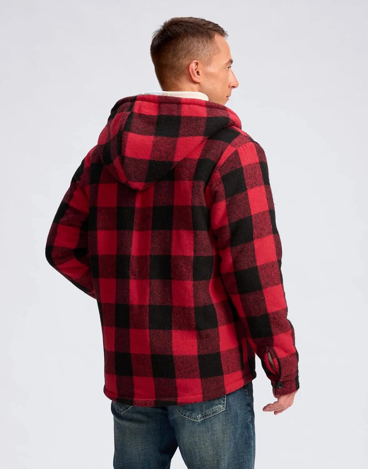 G Gradual Men's Flannel Jacket Fleece Sherpa Lined Hoodies Zip Up Plaid Shirt Warm Winter Jackets for Men with Zipper Pockets