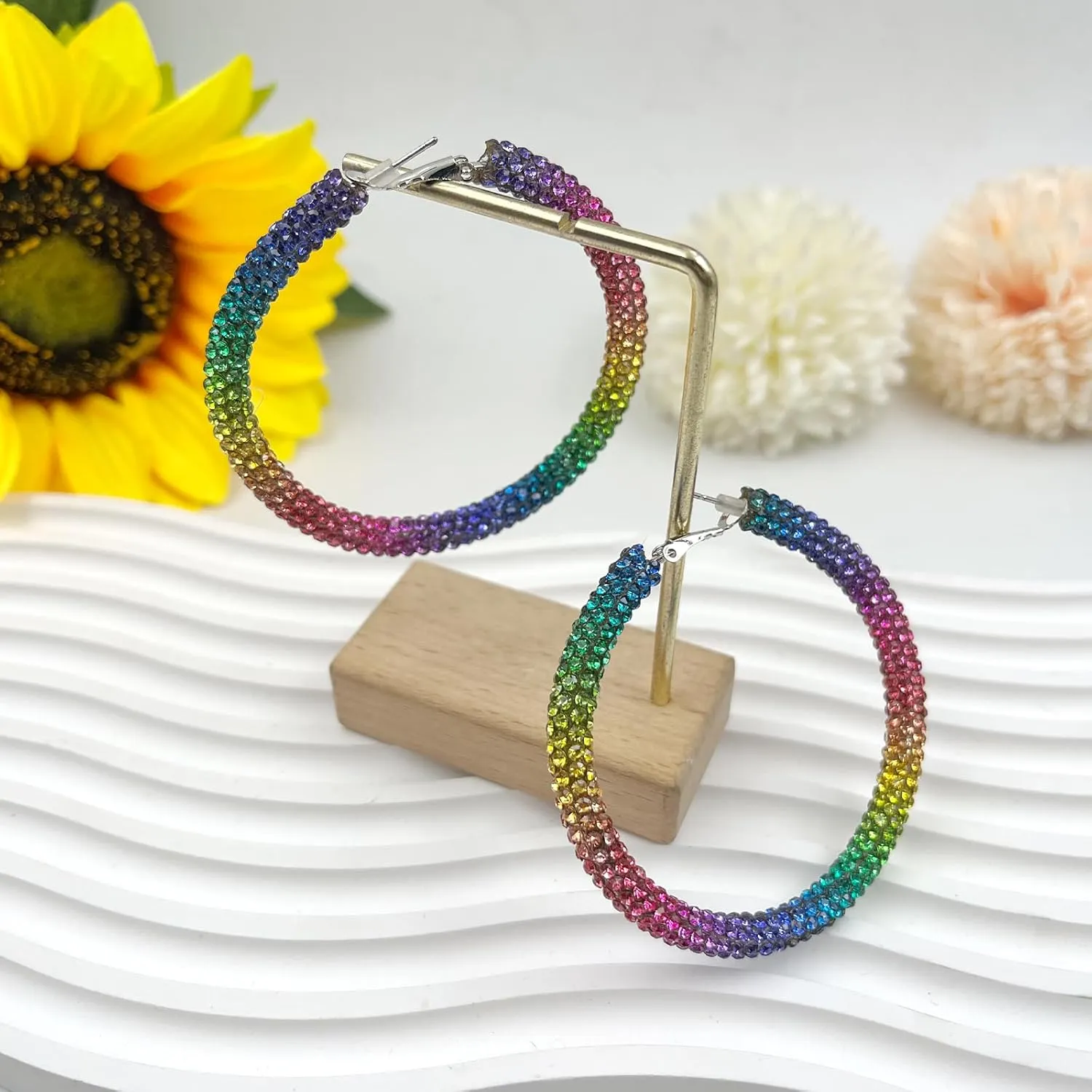 Glitter Hoop Earrings Bohemian Sparkle Resin Rhinestone Holiday Hoop Dangle Earrings for Women Holiday Jewelry