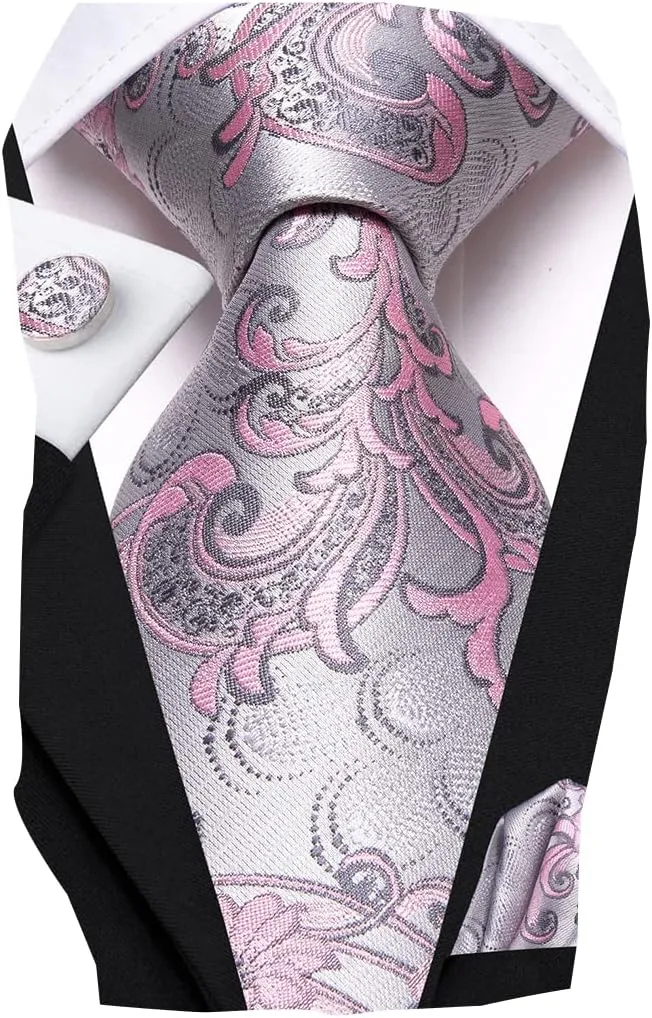 Hi-Tie Men's Tie Sets Silk Paisley Striped Necktie Pocket Square Cuff-links Sets Wedding Business Holiday