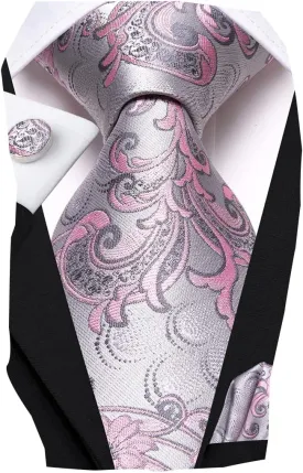 Hi-Tie Men's Tie Sets Silk Paisley Striped Necktie Pocket Square Cuff-links Sets Wedding Business Holiday