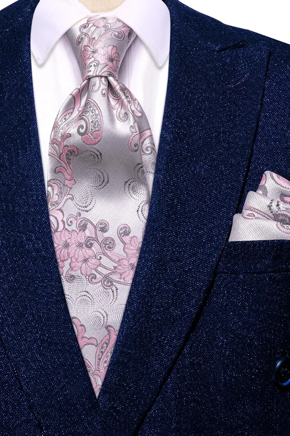 Hi-Tie Men's Tie Sets Silk Paisley Striped Necktie Pocket Square Cuff-links Sets Wedding Business Holiday