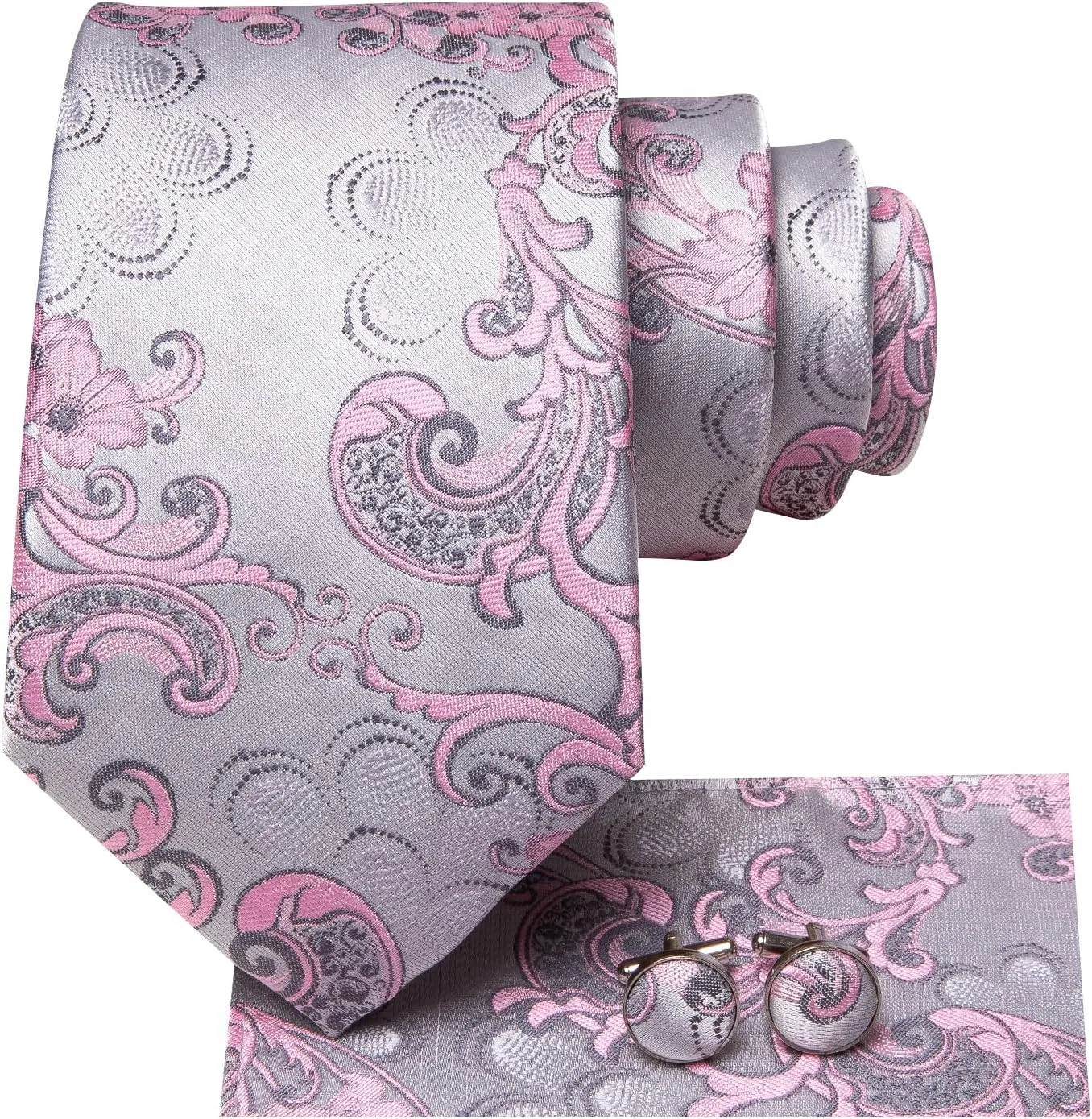 Hi-Tie Men's Tie Sets Silk Paisley Striped Necktie Pocket Square Cuff-links Sets Wedding Business Holiday