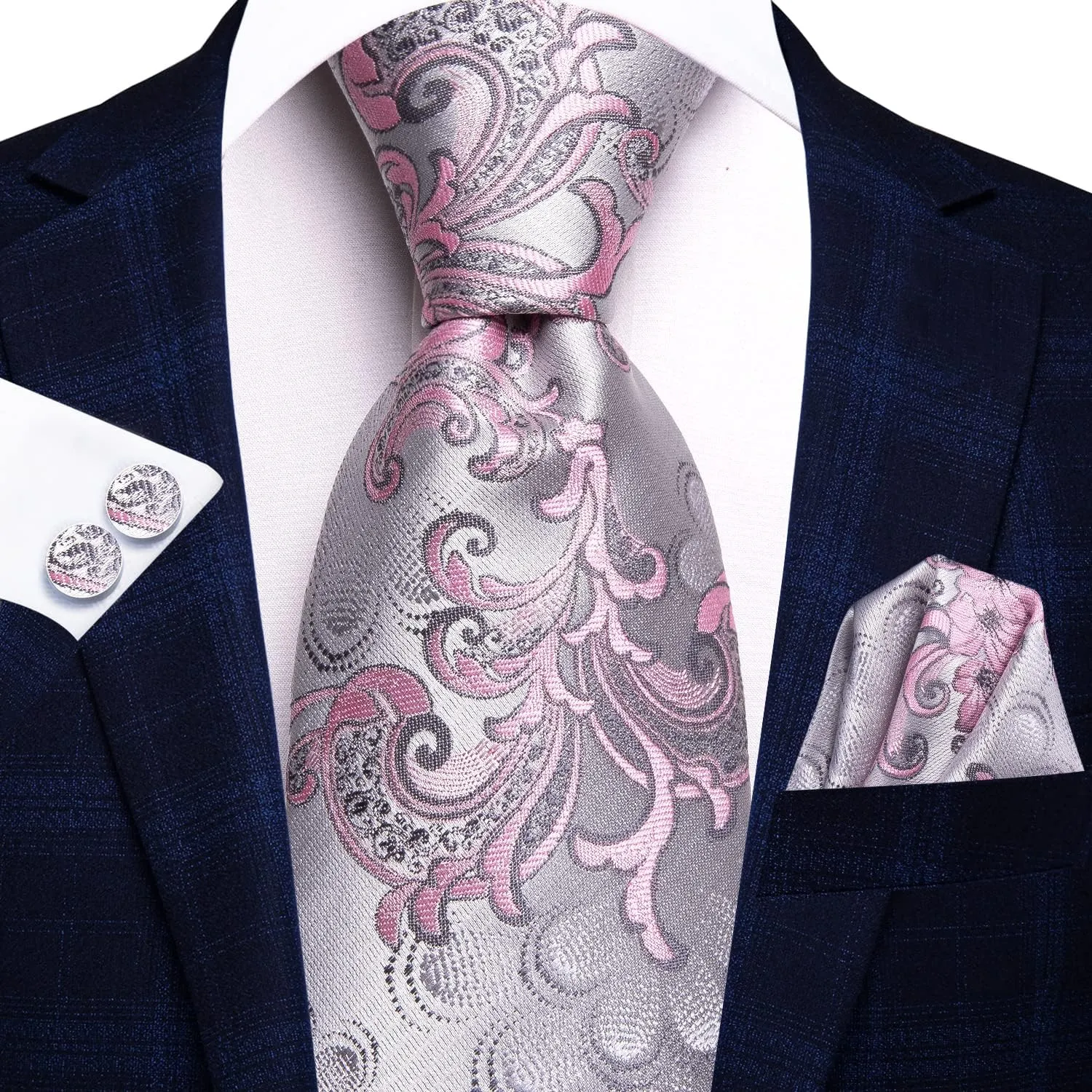 Hi-Tie Men's Tie Sets Silk Paisley Striped Necktie Pocket Square Cuff-links Sets Wedding Business Holiday