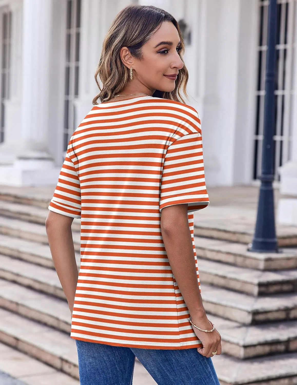 HOTOUCH Women Oversized T Shirts V Neck Short Sleeve Tees Casual Loose Tunic Summer Tops with Pocket