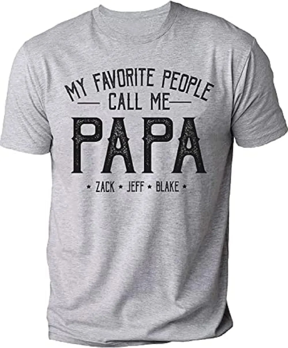 IZI POD - Personalized Papa Kids Grandkids Name T-Shirt for Men,Custom Papa Birthday Christmas for Grandpa