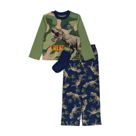 Jurassic Boys Pajama Set with Socks, Long Sleeve Top and Pants 3PC PJ Outfit, 4-10, Green