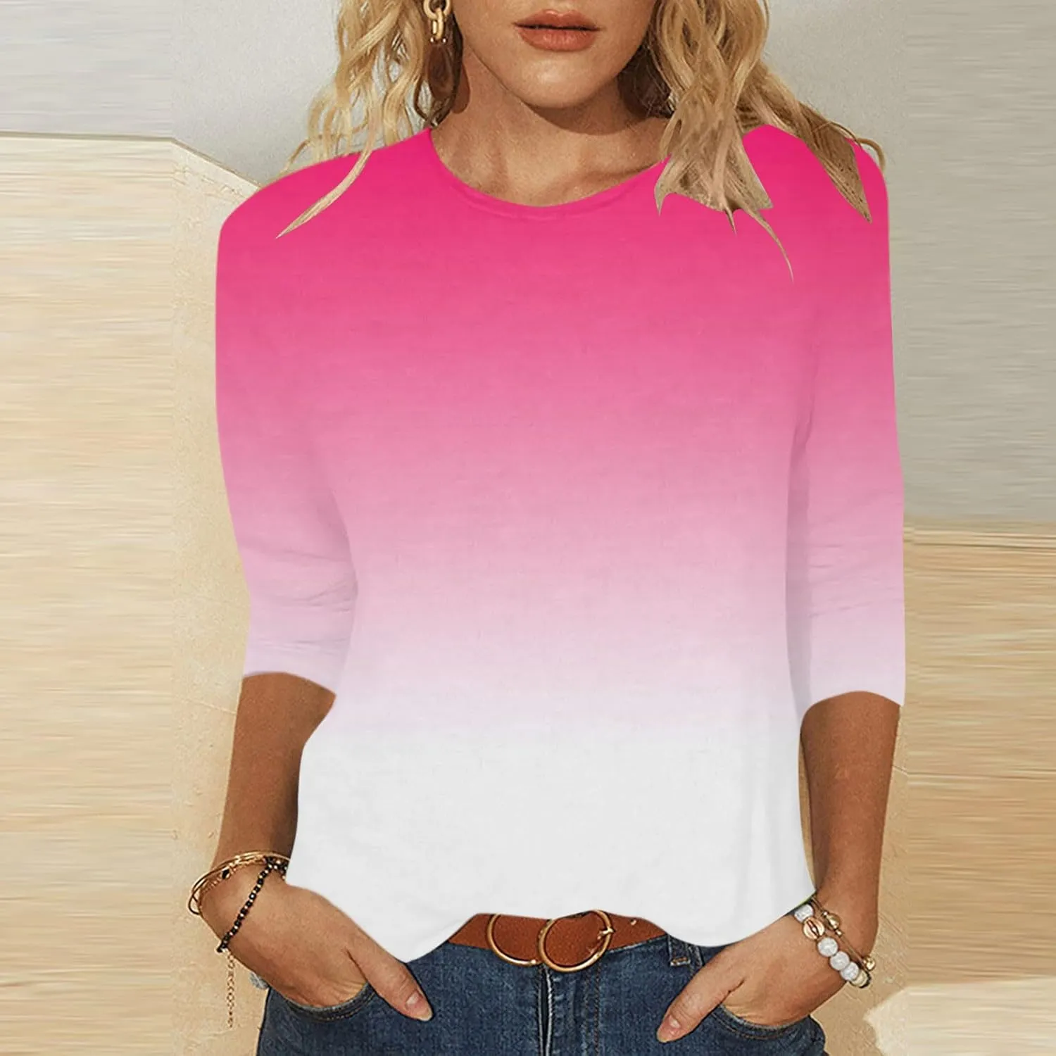 Kuluzego Women 3/4 Sleeve Tshirts Loose Fit Long Tops Tee for Women Crewneck Summer Fall Shirts 2025 Y2K 88