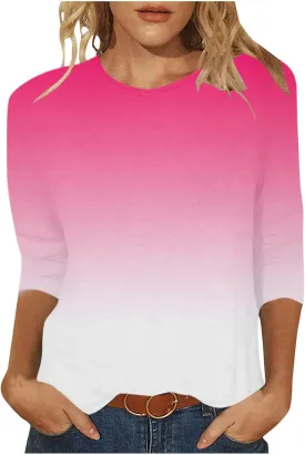 Kuluzego Women 3/4 Sleeve Tshirts Loose Fit Long Tops Tee for Women Crewneck Summer Fall Shirts 2025 Y2K 88