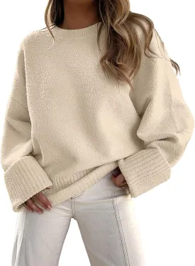LOGENE Women's Oversized Sweater Crewneck Long Sleeve Soft Fuzzy Knit Pullover Sweaters 2024 Winter Fashion Warm Tops Clothes