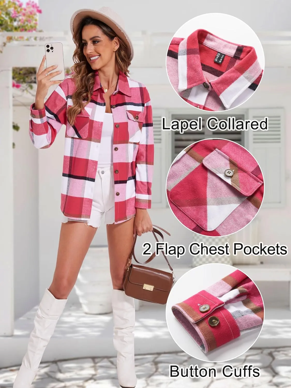 MAGCOMSEN Women's Flannel Plaid Shirts Button Down Long Sleeve Soft Flannel Shacket Loose Fit Casual Blouse Tops